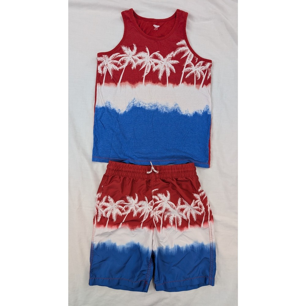 OLD NAVY Youth Swim Trunks & Tank Set Beach Summer Sz L Patriotic